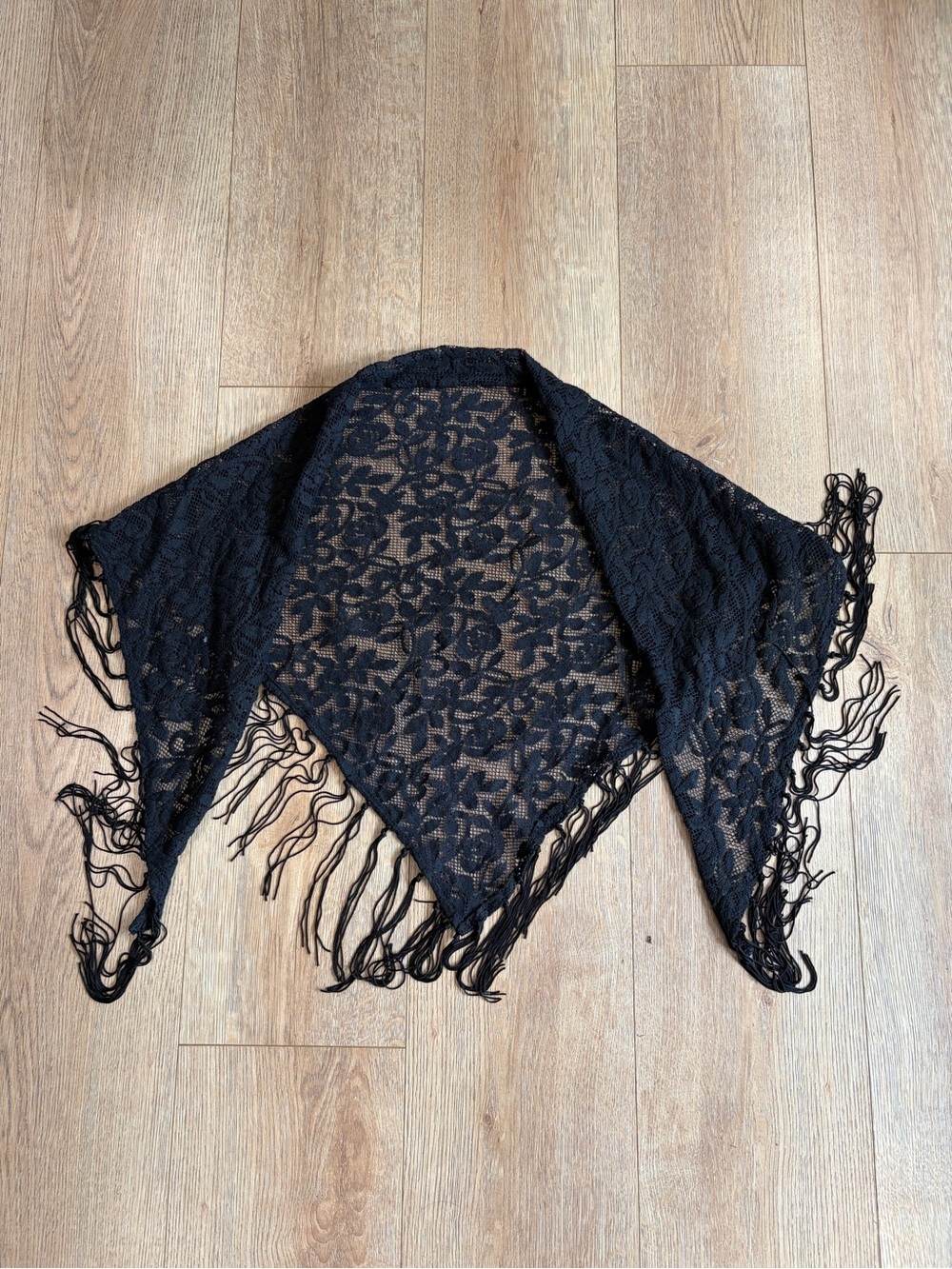 Black Lace Fringe Triangle Shawl Scarf Wrap Boho Western Festival Cover Up